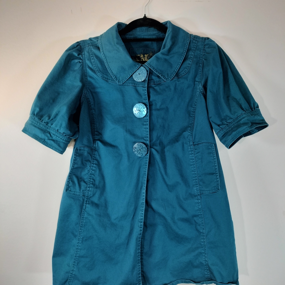 Teal Blue Mod Swing Coat; Short Sleeve Tunic Length